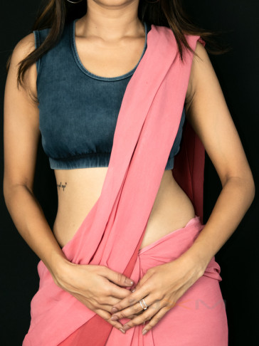Denim stretch Sleeveless Blouse / Crop Top with Front U neck