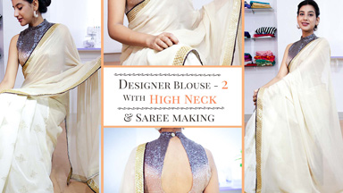 Designer Saree blouse 2 - with High neck & Cut Away Shoulder